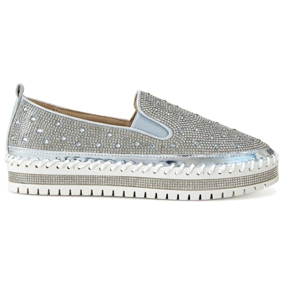 AZALEA WANG Brittany Silver Rhinestone Slip On Sneaker 10‎ NWT